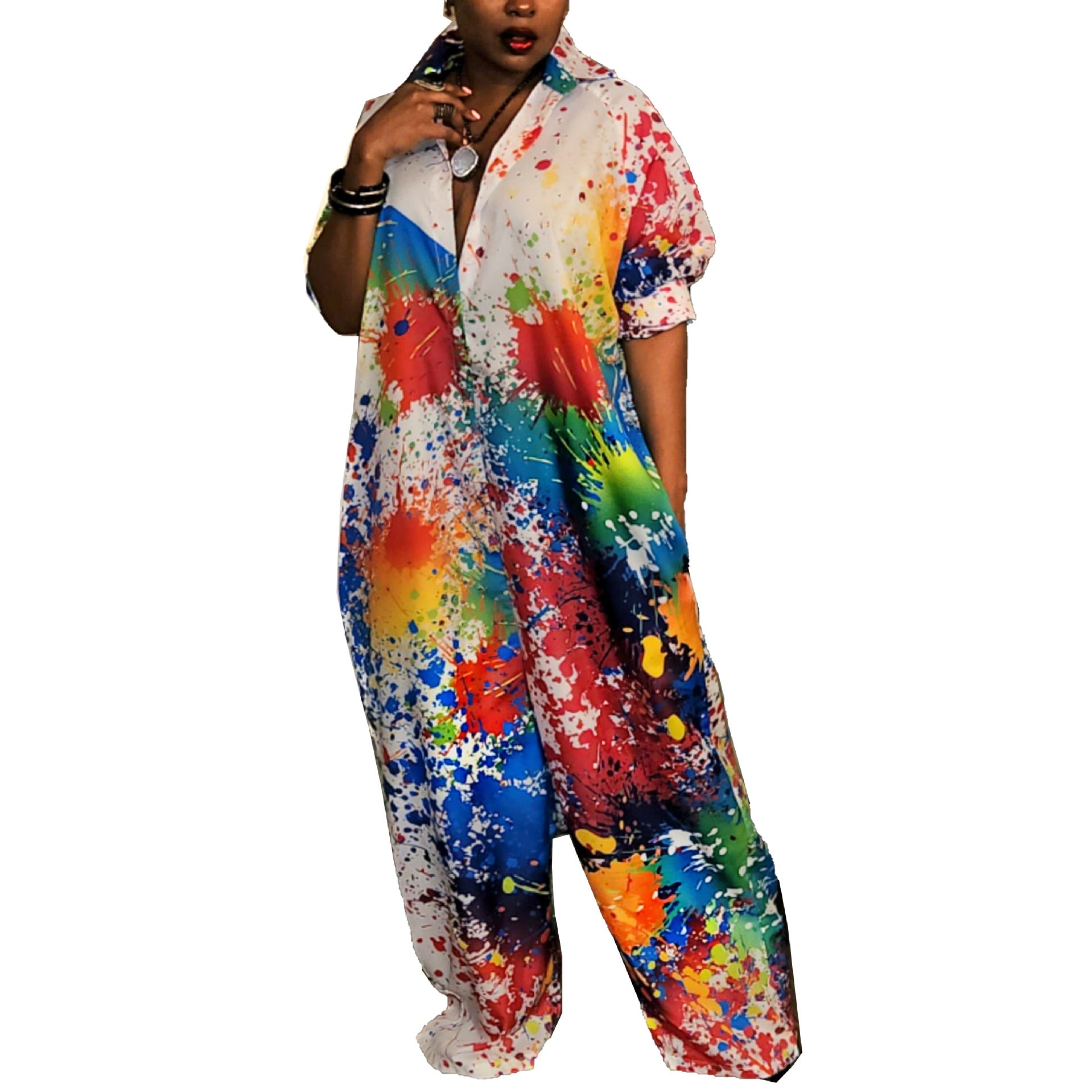Women'S Multicolor Print Loose Jumpsuit Cargo Pants 6
