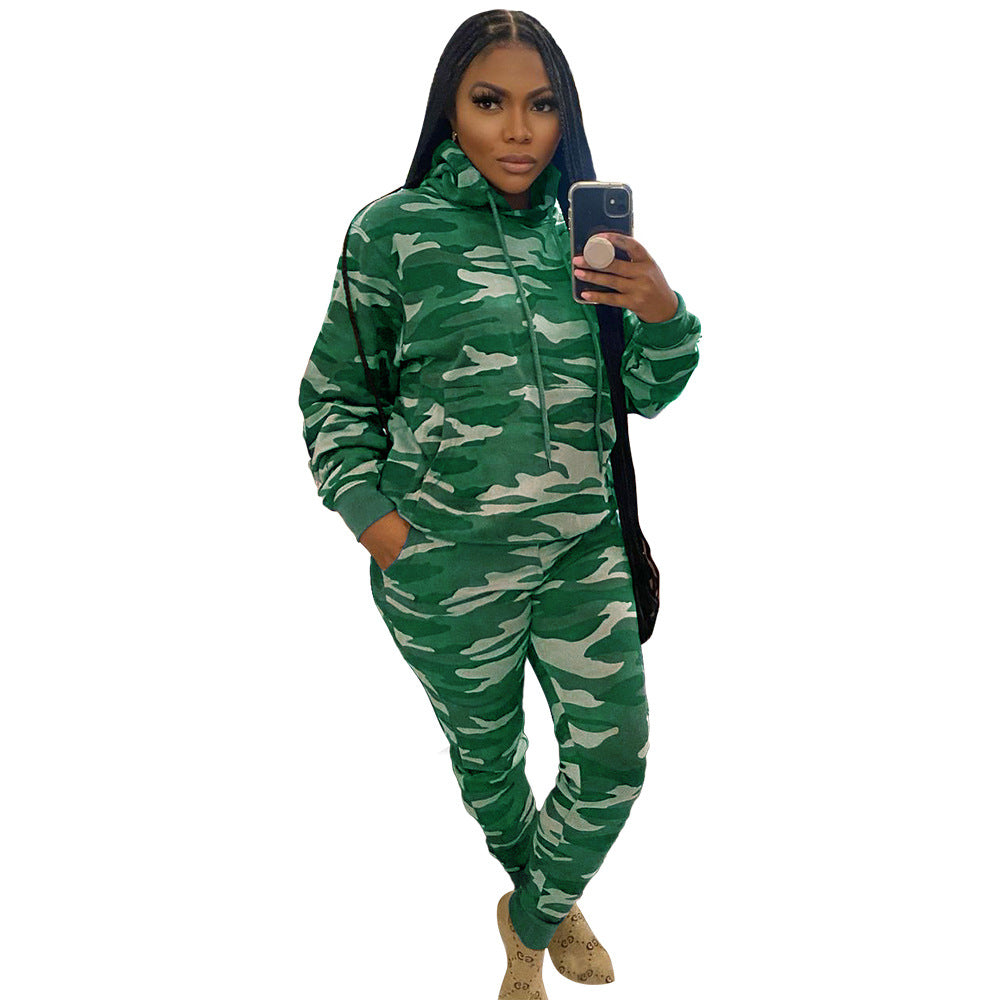 Women's Fashionable Sportswear Camouflage Two-Piece Tracksuit Set 10
