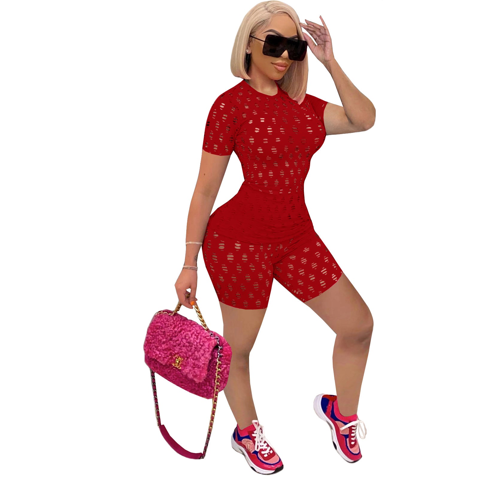 Women Street Style Ripped Sweatpants Two-Piece Set 9