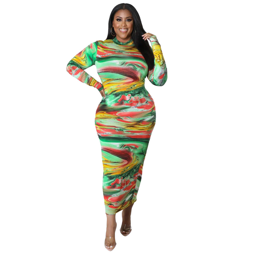 Winter Tight Fitting Sexy Print Plus Size Dress 11