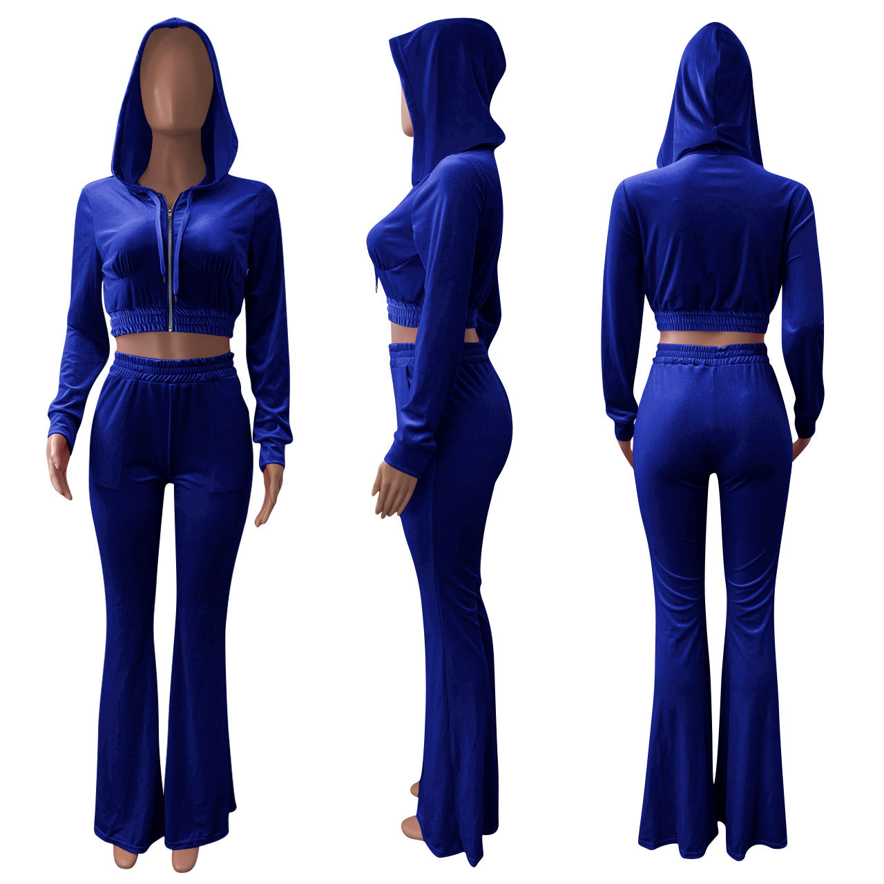 Women's Velvet Hooded Top Wide-Leg Pants Sports Casual Two Piece Set 9