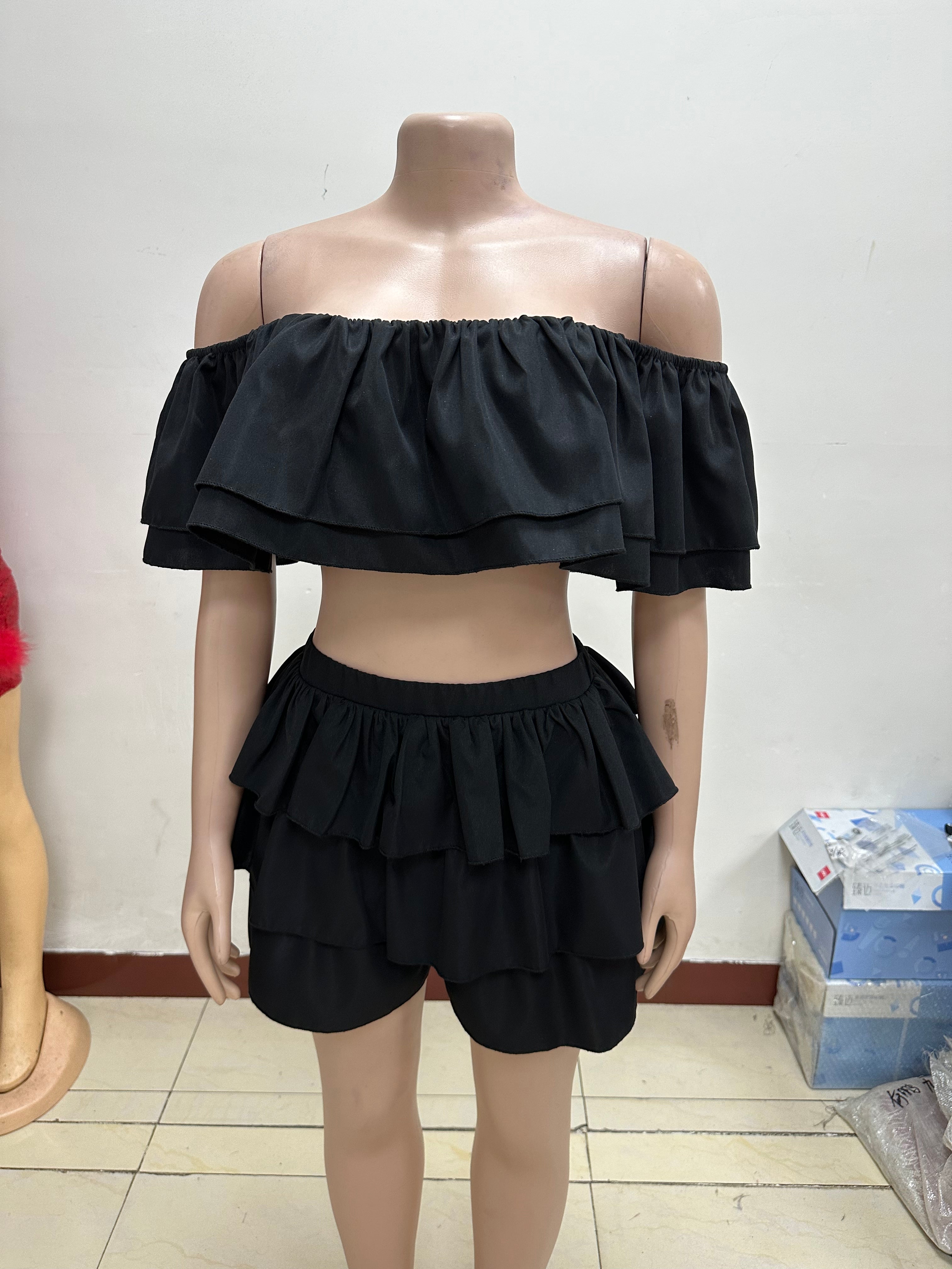 Women Sexy Ruffle Top and Shorts Two-Piece Set 18