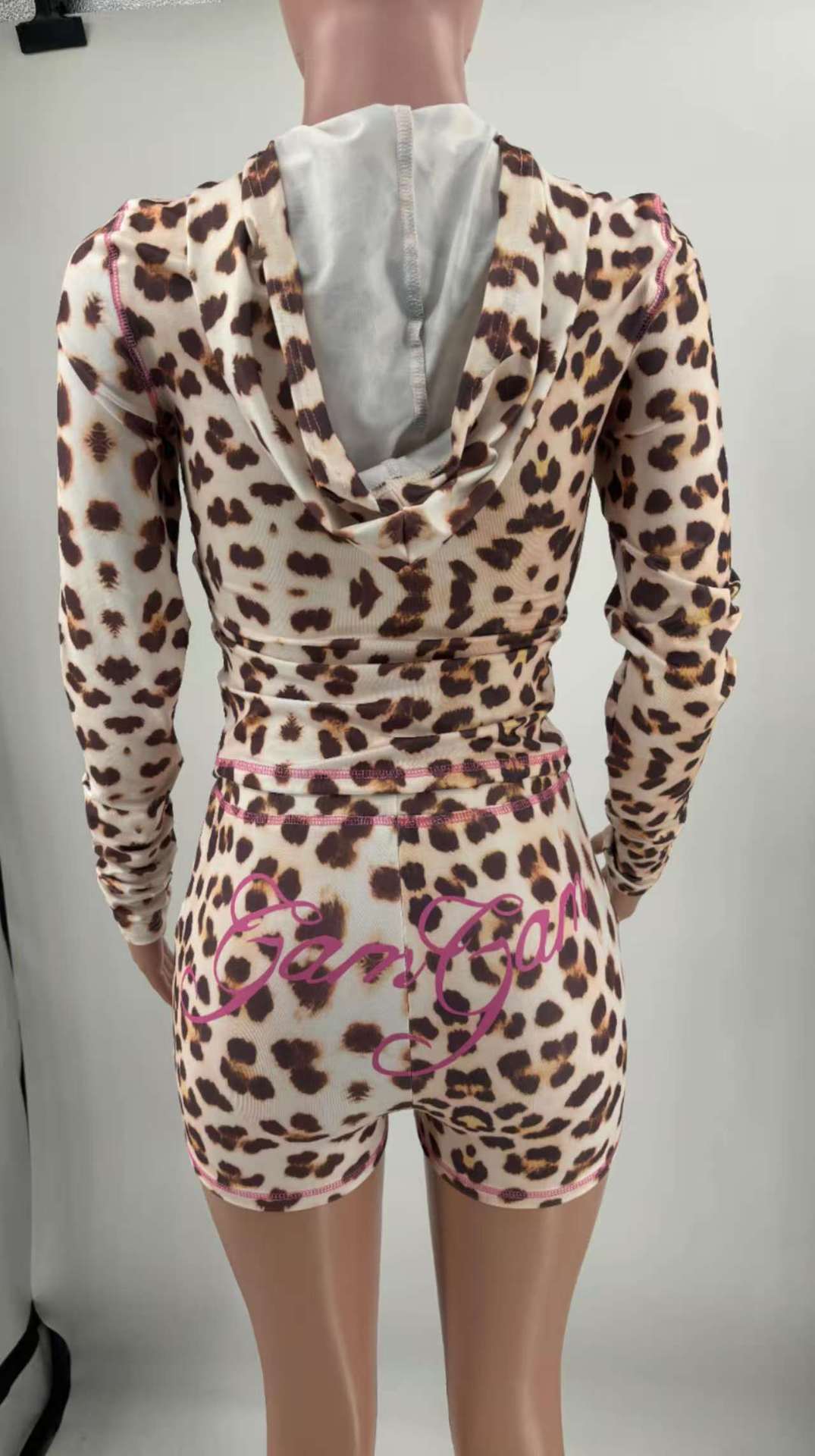 Women Casual Letter print hooded zipper Top shorts two-piece set 5