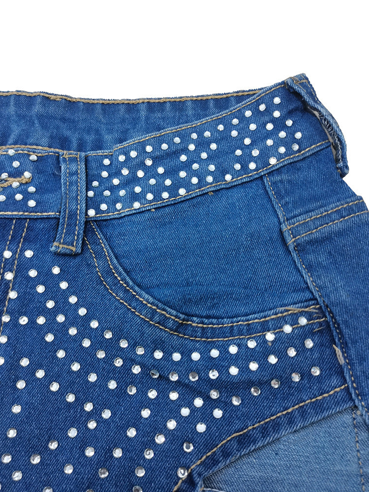 Women's Summer Beaded Ripped Washed Tight Fitting Sexy Stretch Denim Pants 27