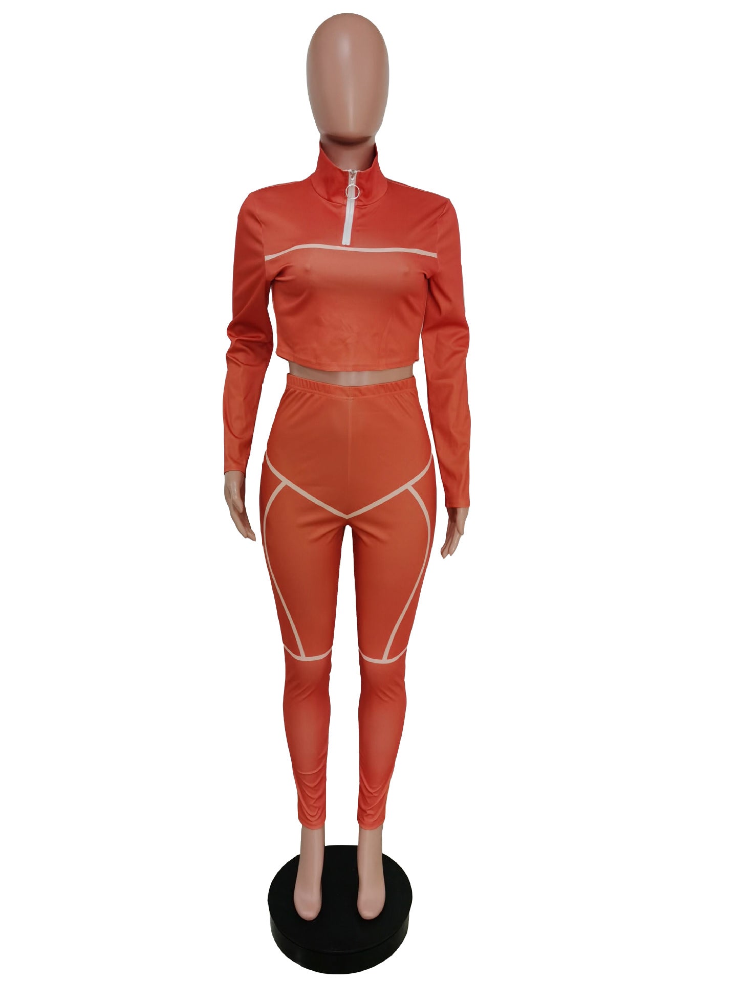 Women Casual Line Sport Long Sleeve Top and Pant Two-Piece Set 13
