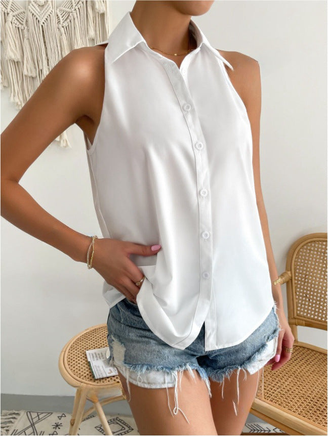 Women sleeveless shirt Career Solid shirt 3