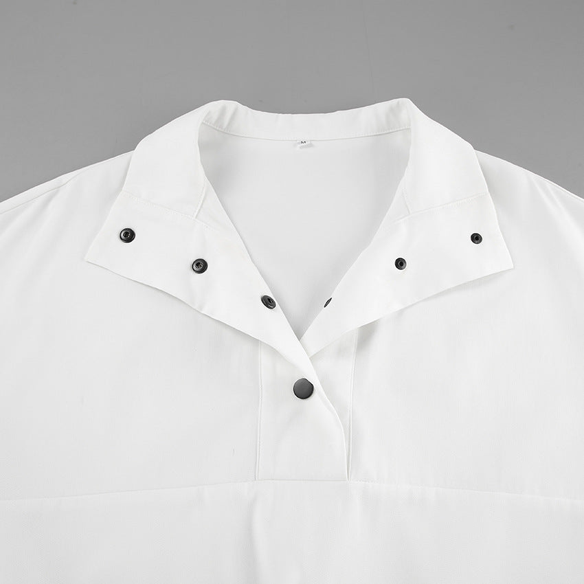 Women Spring and Summer Turndown Clar Lantern Sleeve Top and Shorts Two-piece Set 8