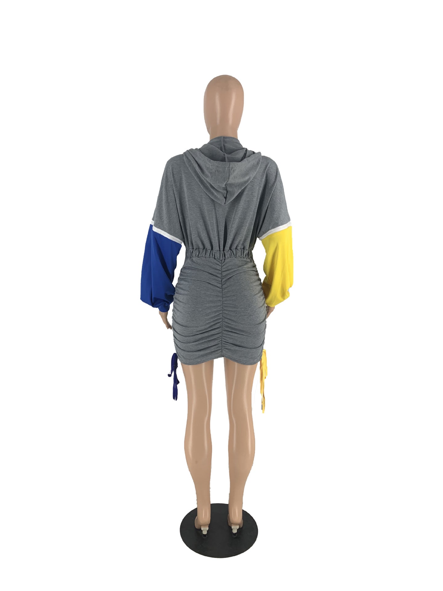 Cute Zip Patchwork Long Sleeve Pleated Casual Dress 9