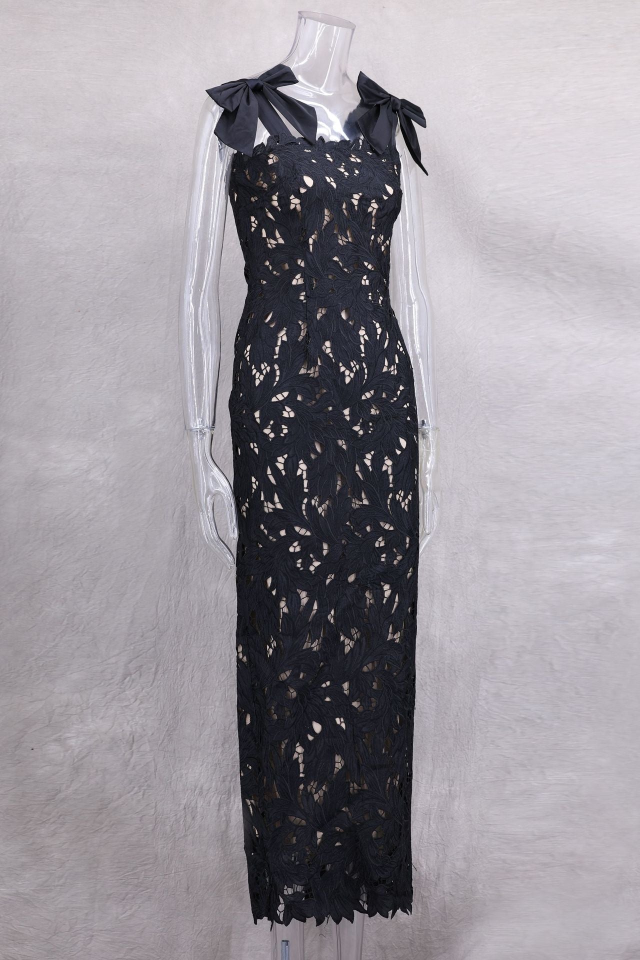 Women Spring and Summer Bow Embroidered Hollow Bodycon Dress 14