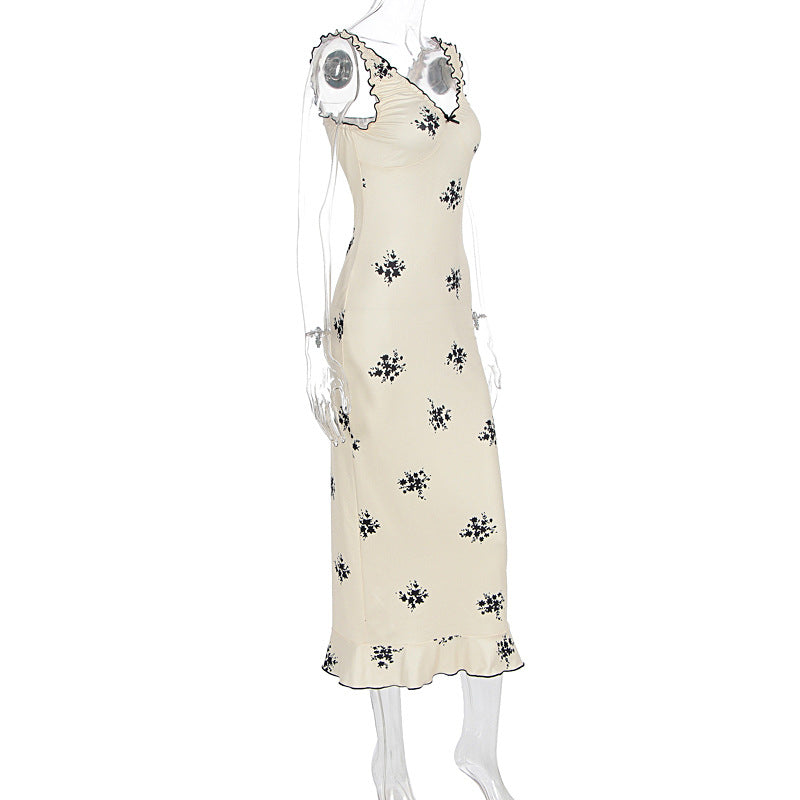 Women Summer French Bow V-Neck Suspender Bodycon Dress 7