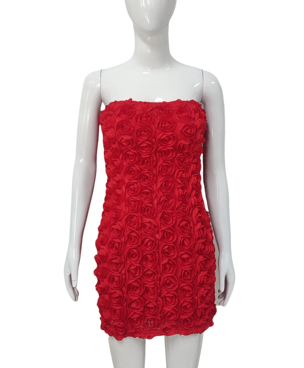 Women Sexy Flower Strapless Bodycon Dress 9