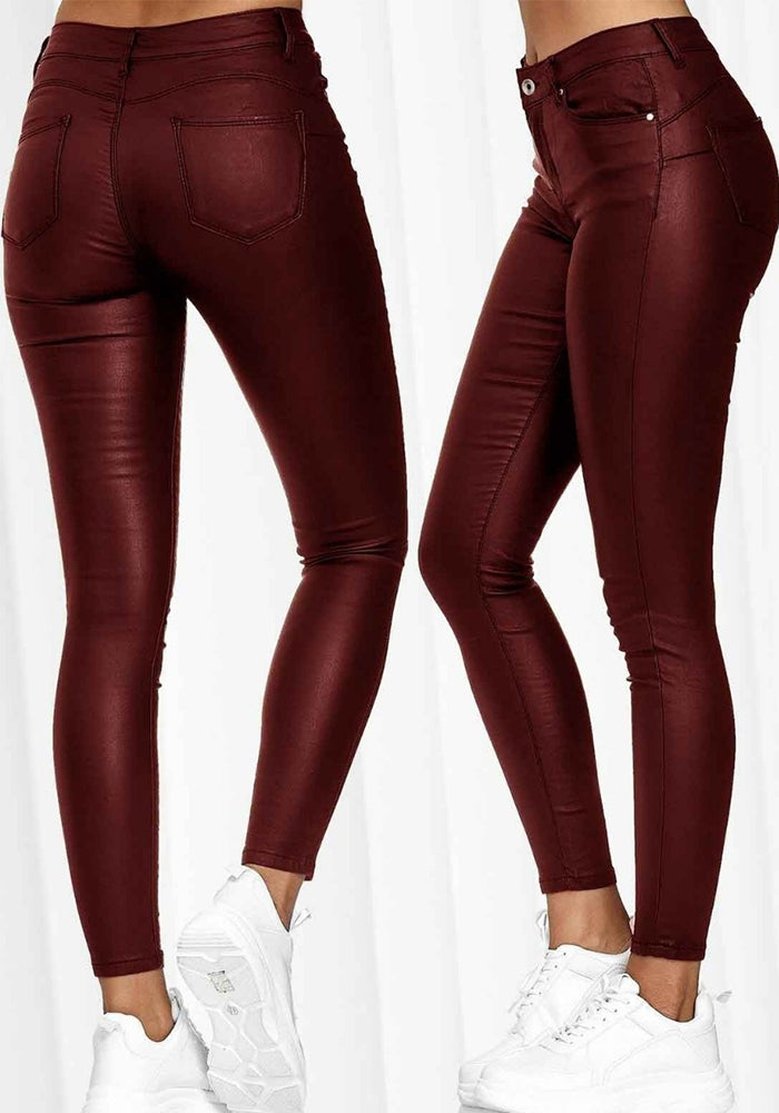 Women's High Waist Casual Pu Leather Tight Fitting Pants