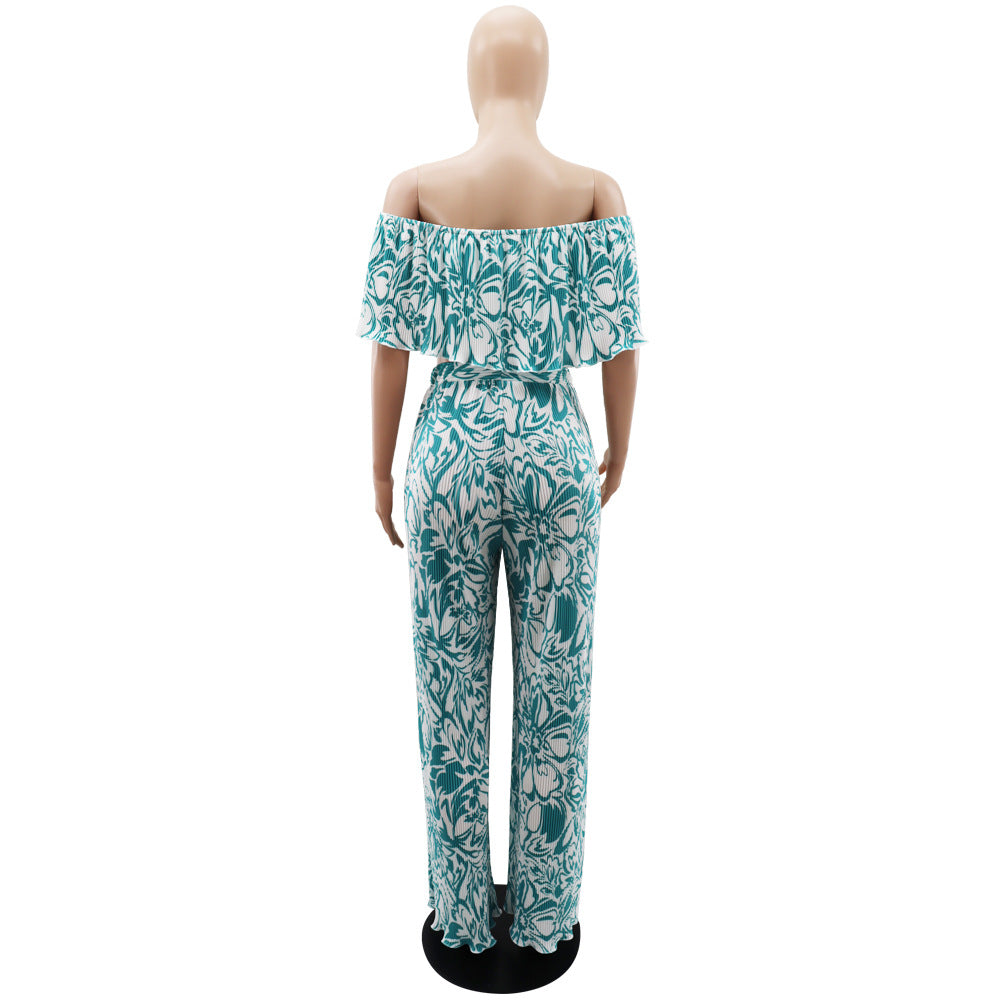 Women's Off Shoulder Wrap Crop Slim Waist Pants Two-Piece Set 13