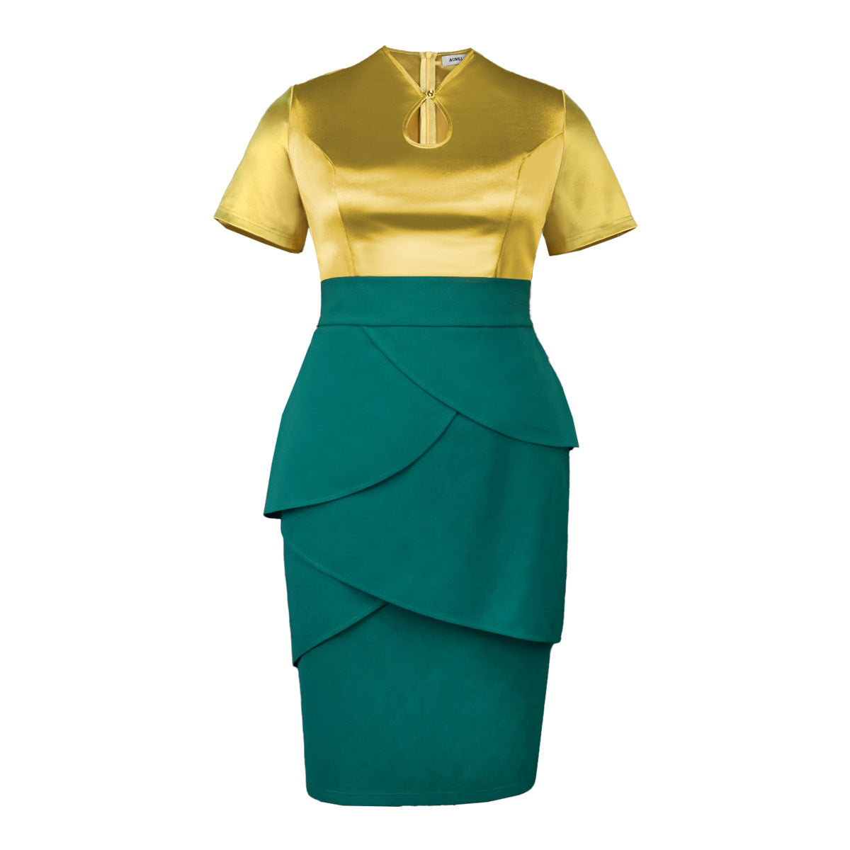 Plus Size Contrast Color Slim Fit Satin Top Layered Skirt Elegant Chic Women's Two Piece Set 11