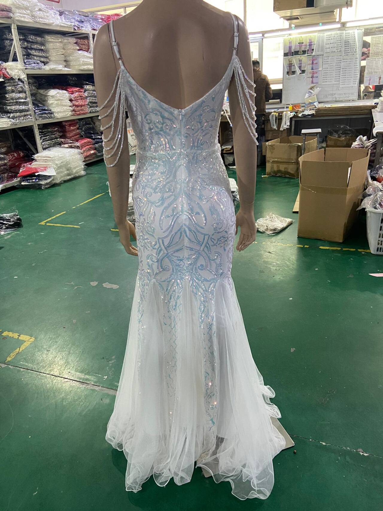 Women beaded mesh evening dress 21