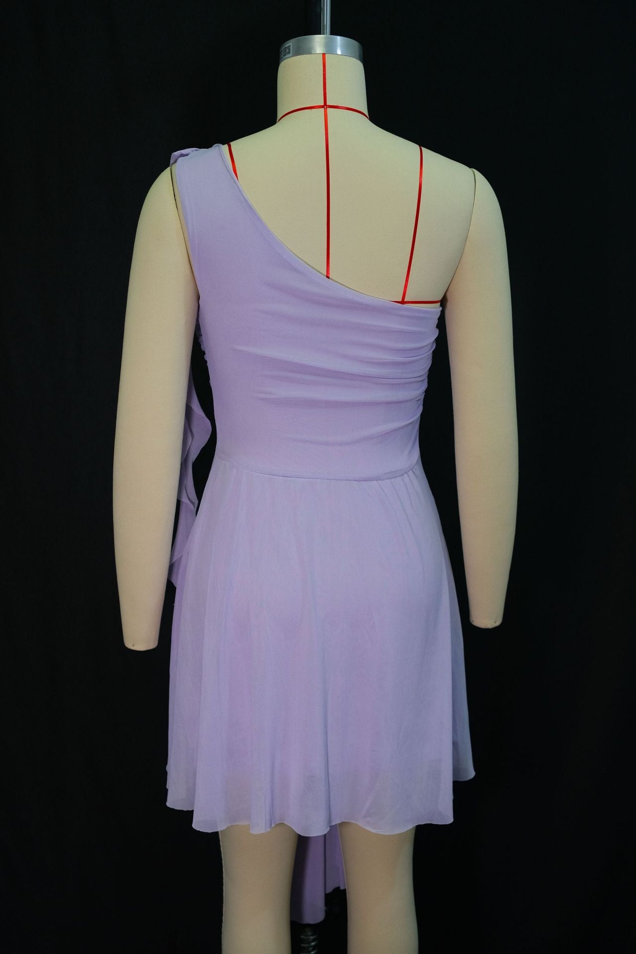 Women's Autumn Fashion One Shoulder Ruffle Hem Asymmetrical Solid Color Dress 12