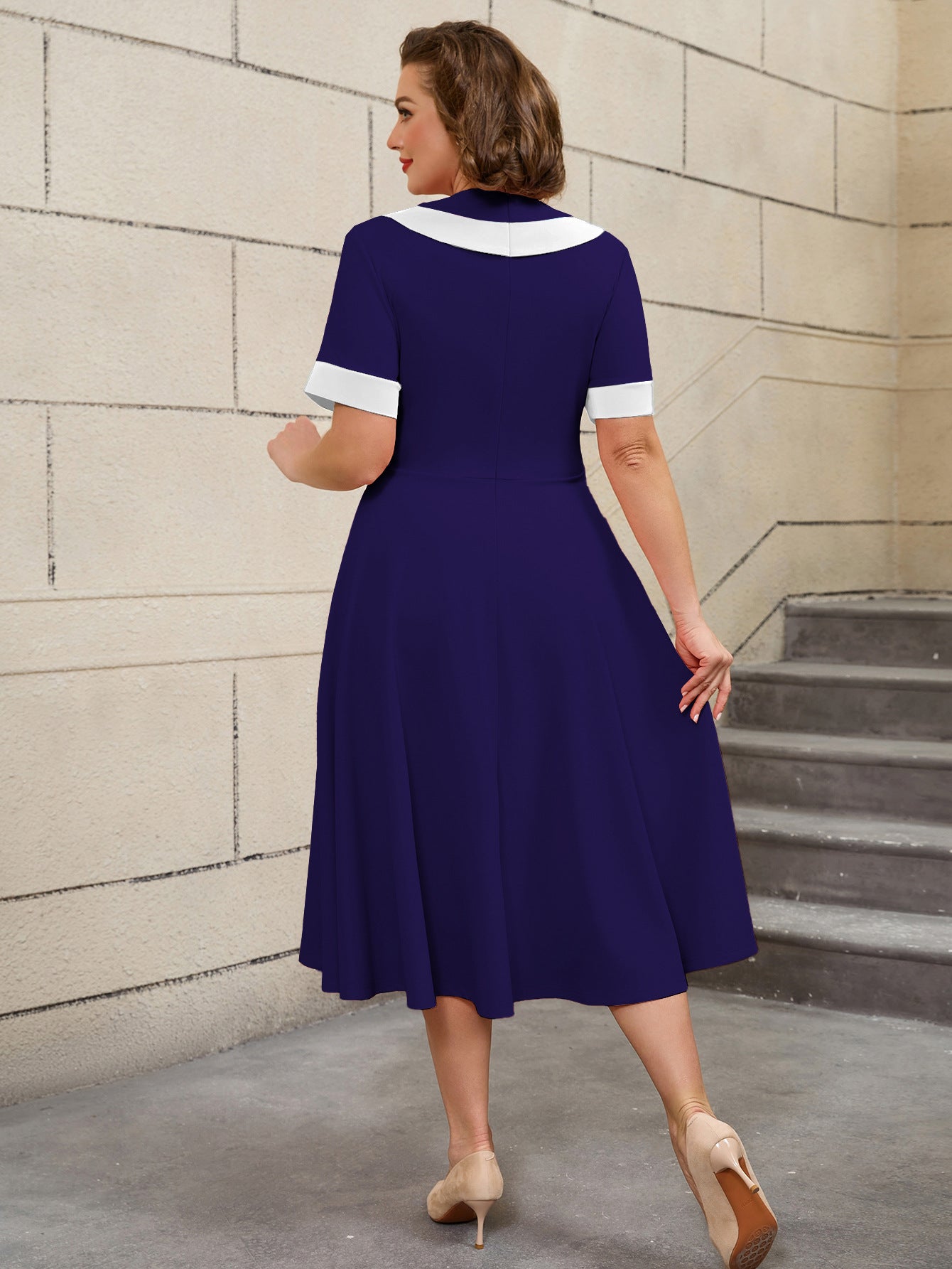 High-Waist Contrast Color A-Line Plus Size Formal Party Cocktail Dress 32