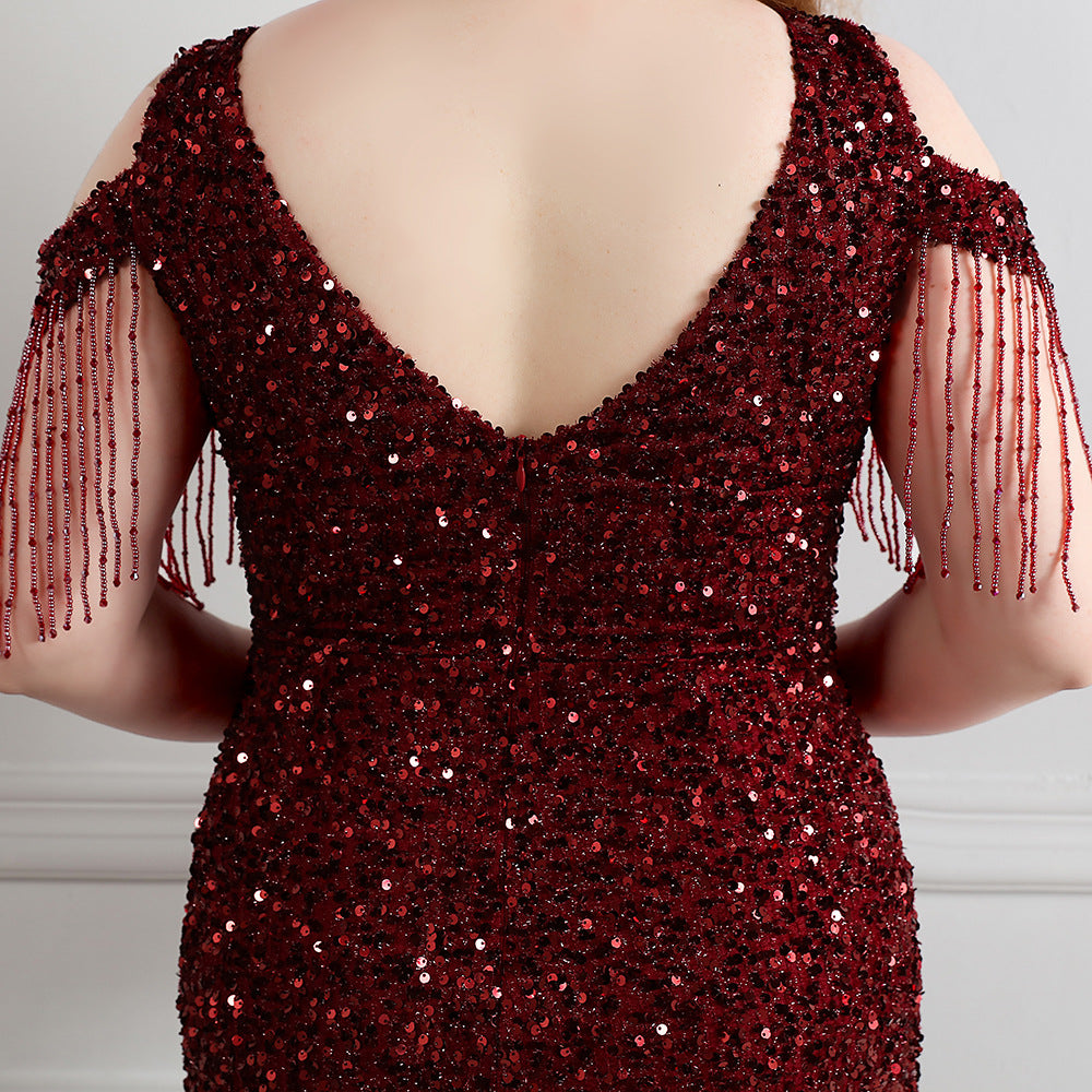 Spring and Summer Long Sequin Plus-Size Formal Party Evening Dress 17