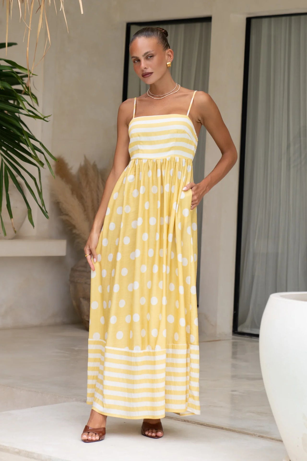 Summer Fashion Print Low Back Strap Sexy High Waist Long Dress 22