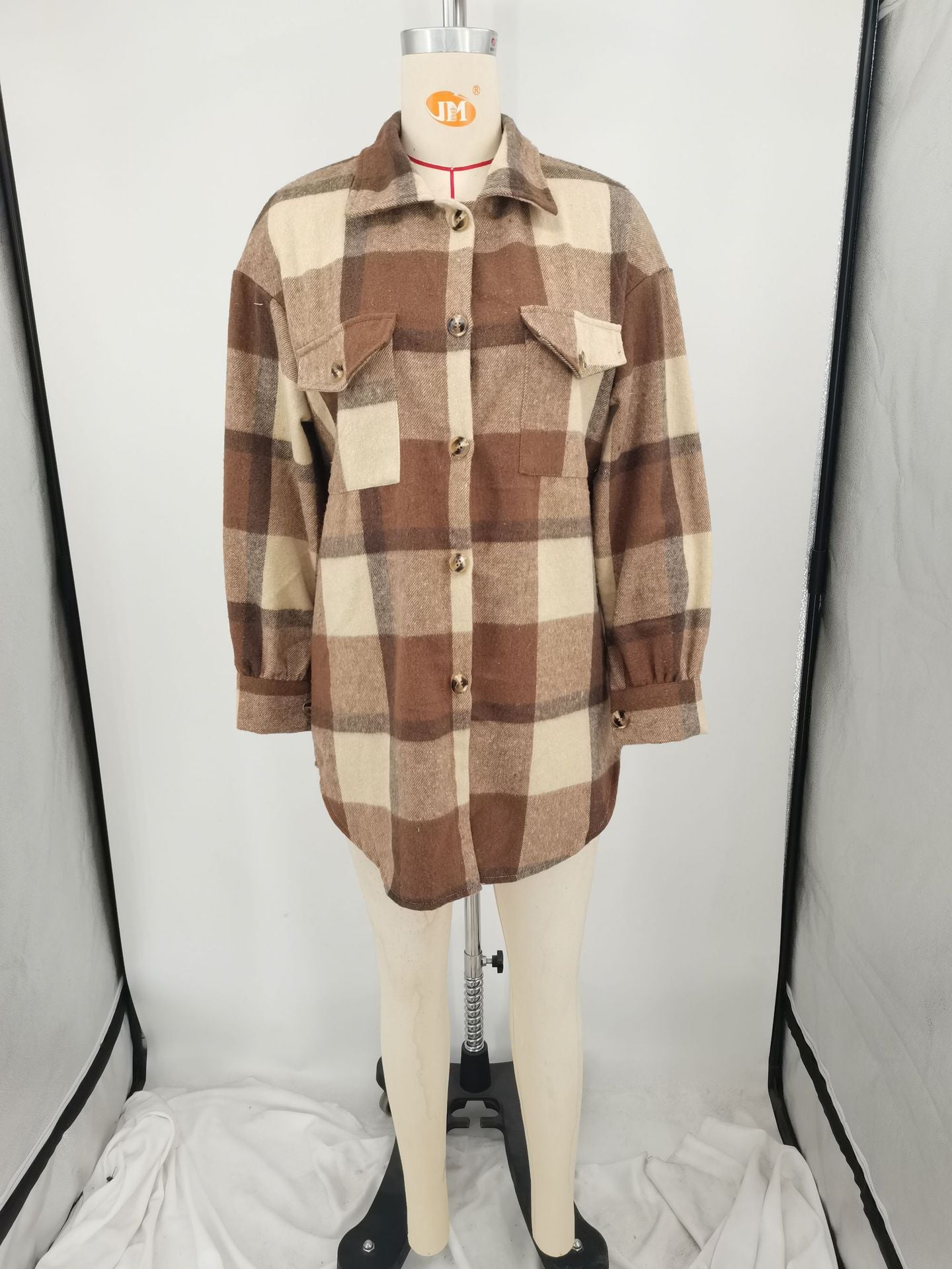 Women Autumn and Winter Loose Plaid Shirt 21
