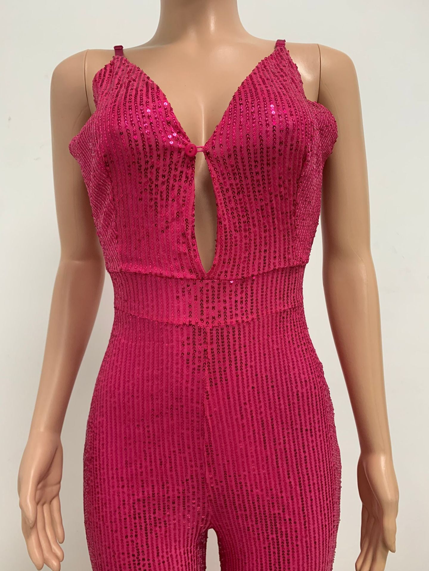 Deep V Neck Low Back Sleeveless Chic Sequined Straps Elegant Women's Party Jumpsuit 72