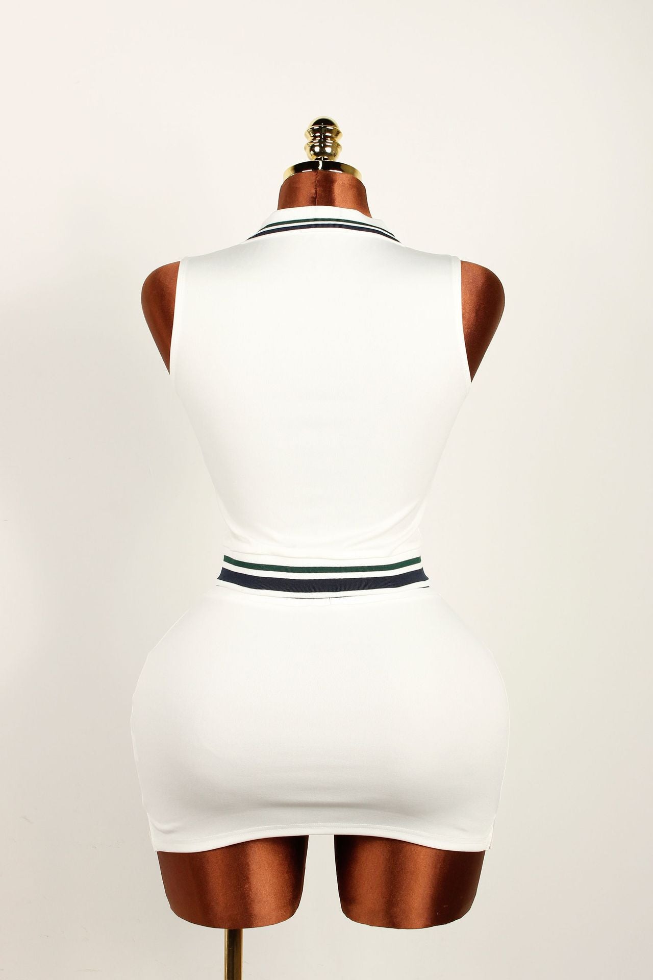 Women Sporty Casual Shirt-Neck Solid Top and Ribbed Skirt Two-Piece Set 4