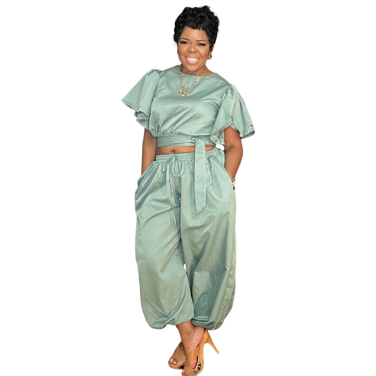 Women Lace-Up Top and Pant two-piece set 10