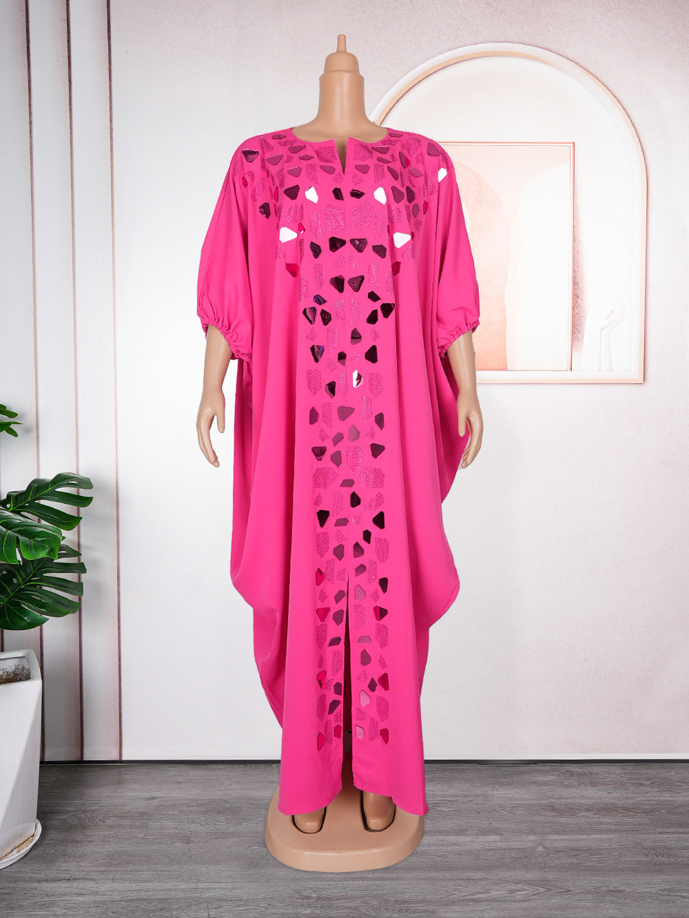 Beaded Long Dress African Women Plus Size Loose Robe 9