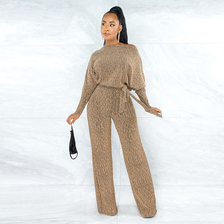 Women Spring Stretch Loose Jumpsuit with Belt 6