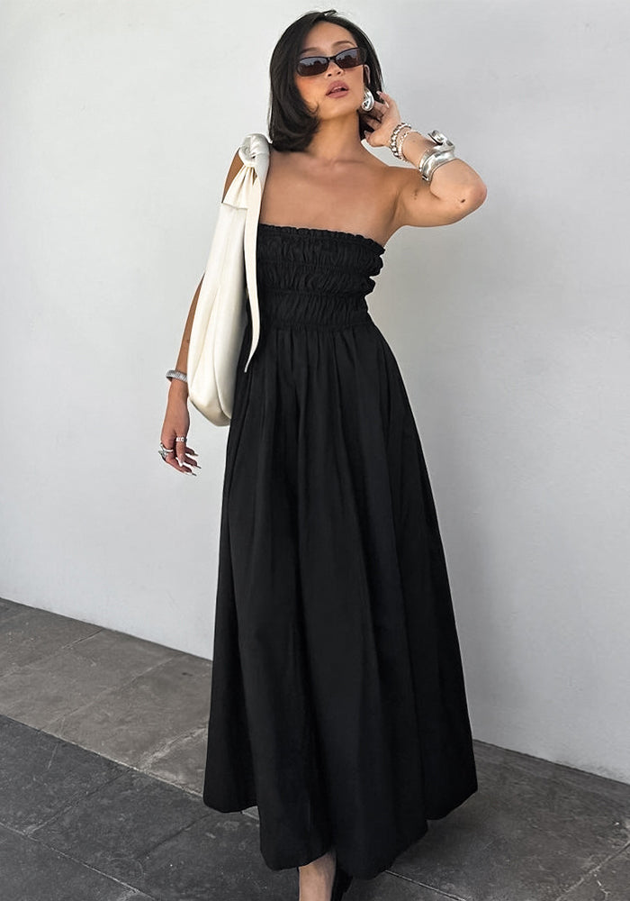 Summer Sleeveless Strapless Black Beach Holidays Dress