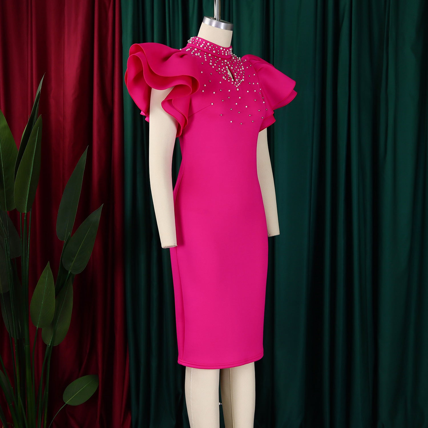 Women Sexy Ruffle Sleeve Beaded Party African Dress 19