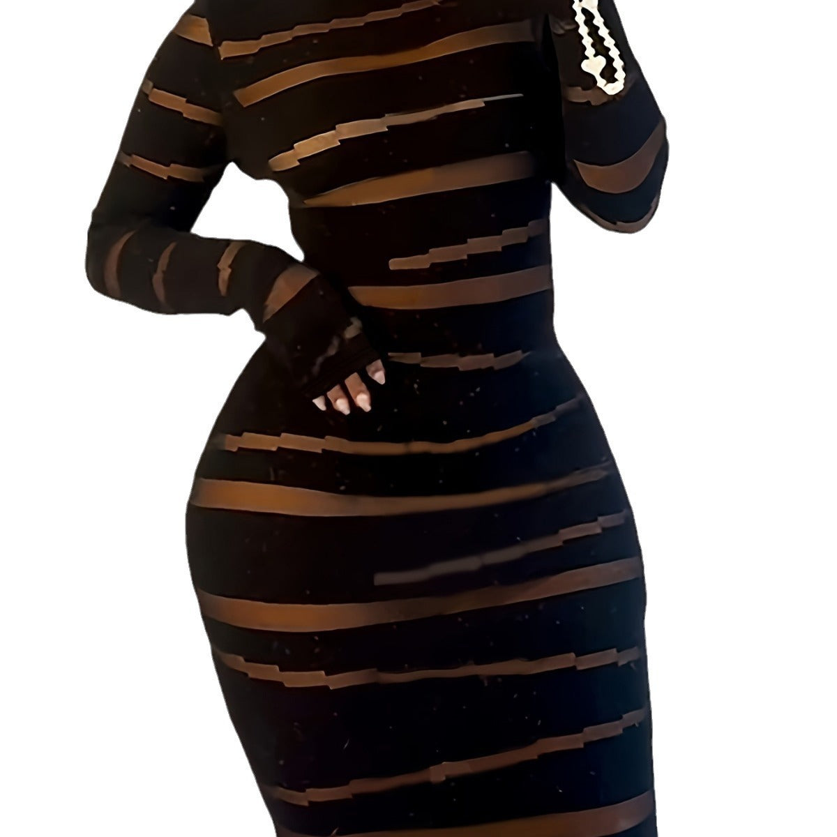 Sexy Long Sleeve Round Neck Bodycon Long Plus Size Dress 5