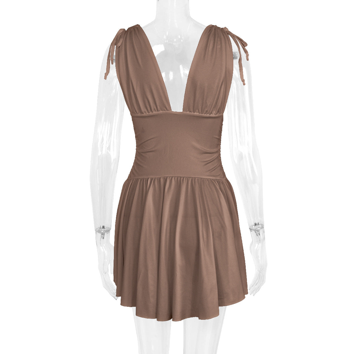 Summer Women's Sexy Deep V Neck Solid Color Strap Mini Dress 12