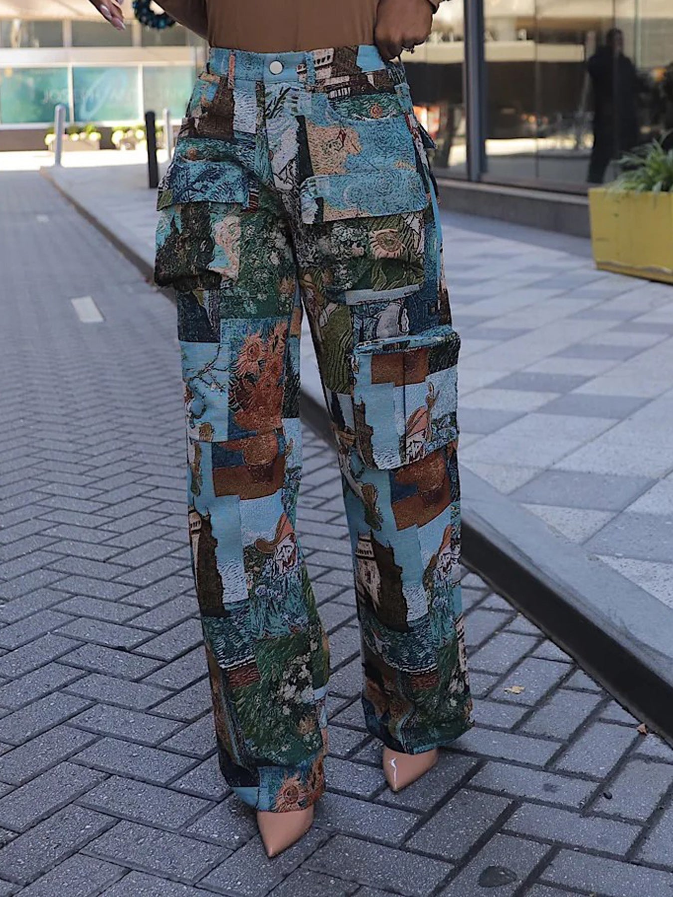 Casual Women's Fashion Trend Jacquard Multi-Pocket Cargo Pants 6