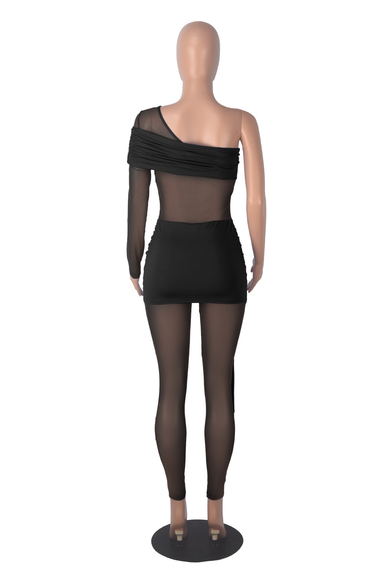 Fashion Slim Fit Sexy Solid Color Slim Waist One-Shoulder Long Sleeve Patchwork Jumpsuit 18