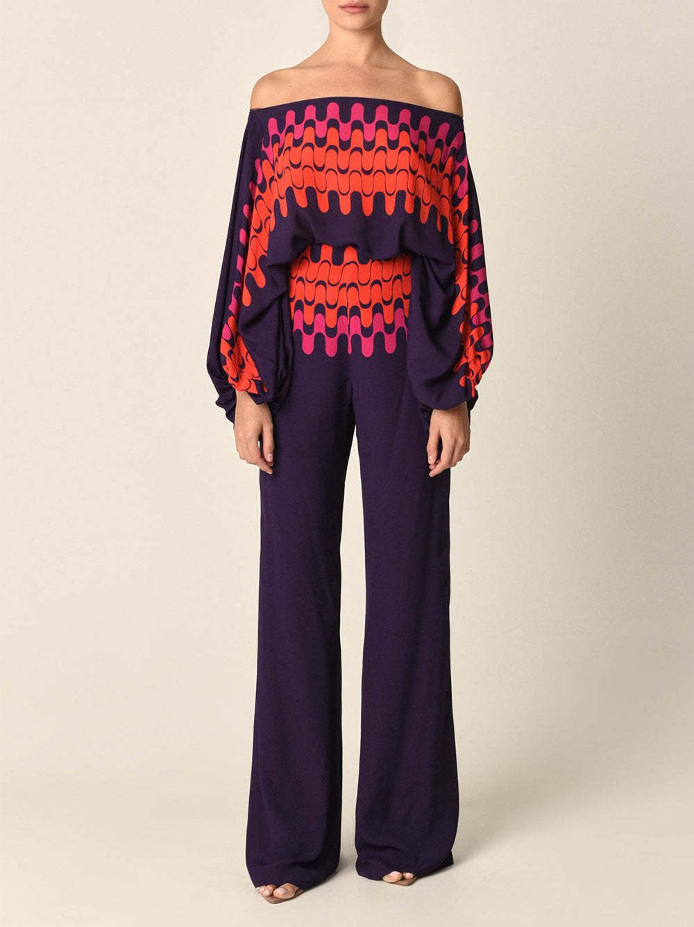 Summer Women's Printed Off Shoulder Top Slim Fit Wide Leg Pants Casual Chic Two Piece Set 24