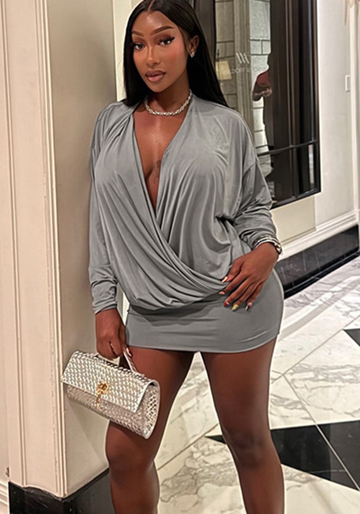 Women sexy V-neck long-sleeved bodycon dress