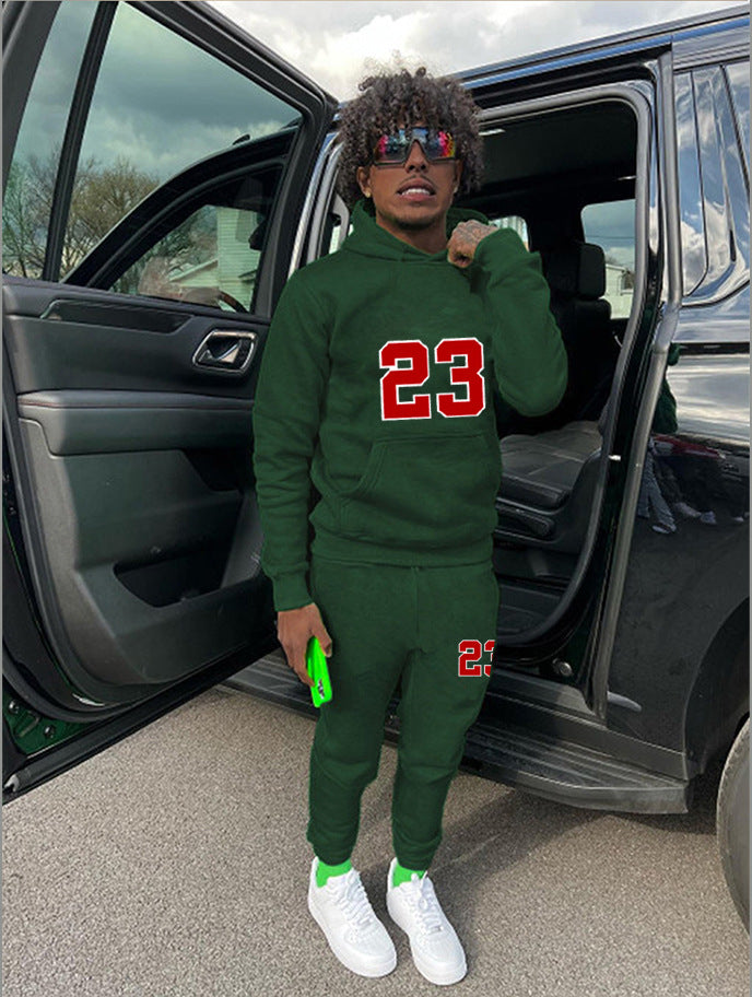 Spring And Winter Print Loose Men's Hoodies Pants Set 16