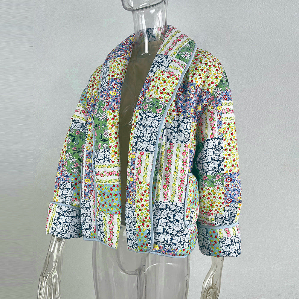 Autumn And Winter Turndown Collar Fashionable Printed Cotton-Padded Jacket 16