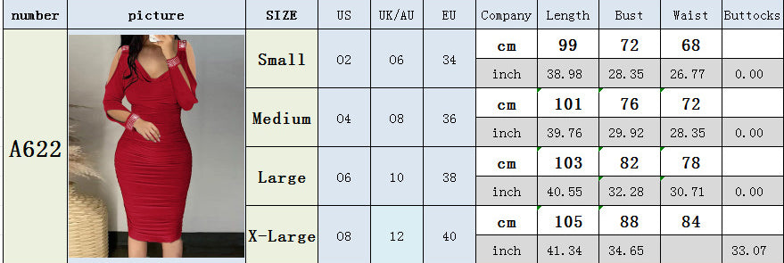 Women Gathered Long Sleeve Beaded Bodycon Dress 8