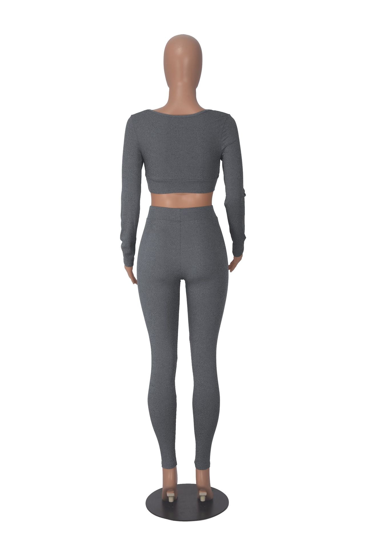 Women Winter Solid Long Sleeve Square Neck Top and Pant Two-piece Set 23