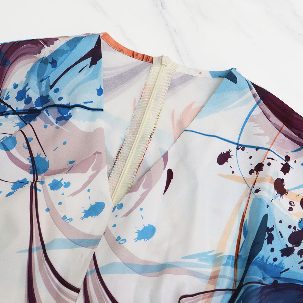 Women Print Lace Up V Neck Short Sleeve Jumpsuit 12