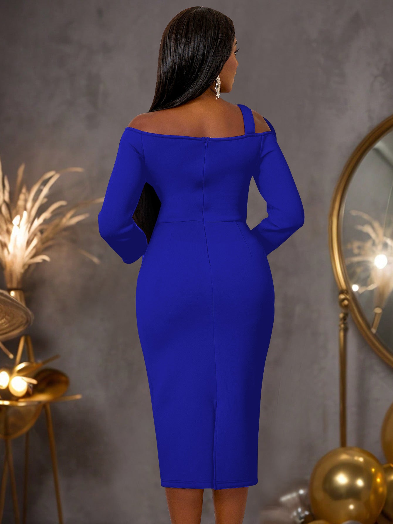 Flower Off Shoulder Long Sleeve Formal Party Dress 4