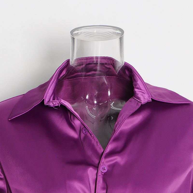 Women Sexy Satin Pleated Design Solid Dress 6