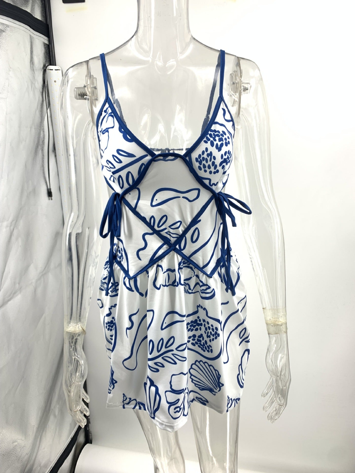 Women Summer Sexy Backless Sling Print Mini Dress 7