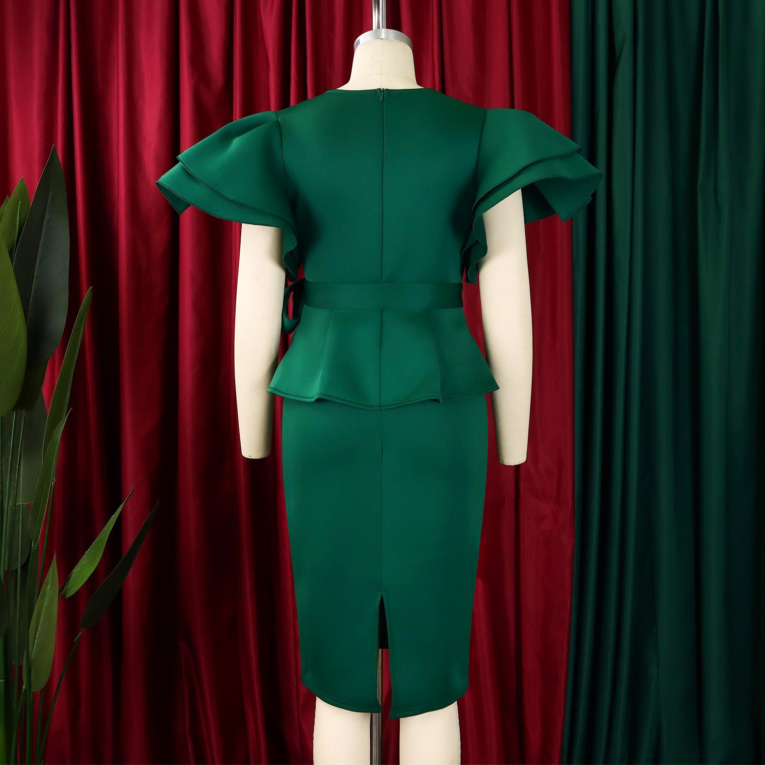 Women elegant ruffled solid bodycon formal party dress 15