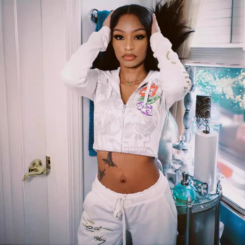 Women's Fashion Positioning Print Hoodies Casual Pants Two Piece Set 6