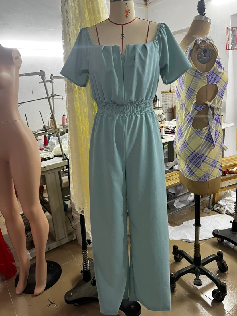 Women Off Shoulder V Neck Loose Straight Jumpsuit 28