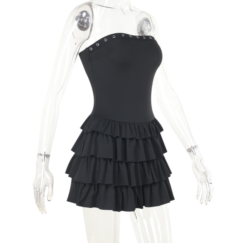Strapless Sexy Low Back Slim Fit Cascading Ruffles Women Mini Dress 9