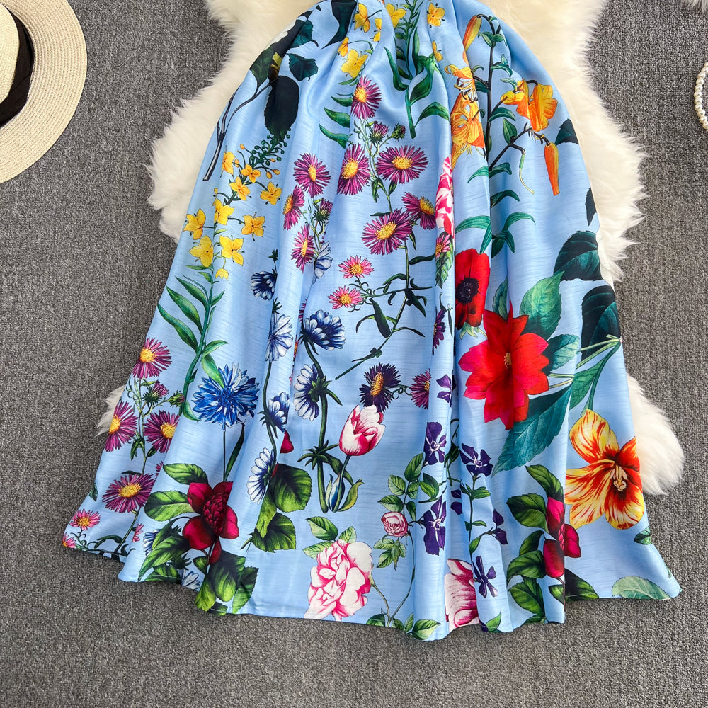 Retro Straps Fashionable Printed Slim Waist A-Line Dress Beach Holidays Long Dress 9